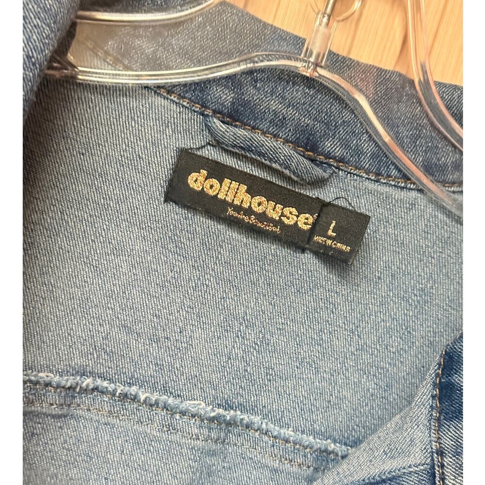 Dollhouse Distressed Denim Trucker Jacket Women's Size L - Picture 3 of 10